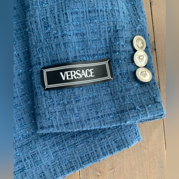CURRENT SEASON Versace double breasted metallic blue tweed blazer jacket NWT - Picture 10 of 13